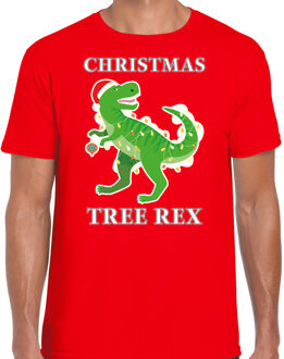 Bellatio Decorations Rood Kerst shirt / Kerstkleding Christmas tree rex voor heren 2XL - kerst t-shirts