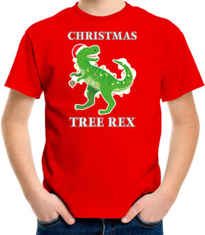 Bellatio Decorations Rood Kerst shirt / Kerstkleding Christmas tree rex voor kinderen L (140-152) - kerst t-shirts kind