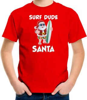 Bellatio Decorations Rood Kerst shirt/ Kerstkleding surf dude Santa voor kinderen L (140-152) - kerst t-shirts kind