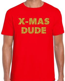 Bellatio Decorations Rood Kerst shirt / kerstkleding X-mas dude goud glitter op rood heren 2XL (56) - kerst t-shirts