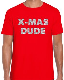 Bellatio Decorations Rood Kerst shirt / kerstkleding X-mas dude zilver glitter op rood heren 2XL (56) - kerst t-shirts