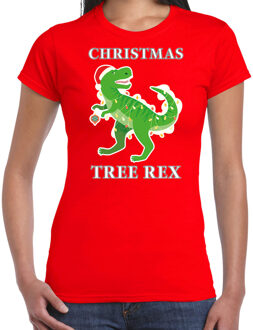 Bellatio Decorations Rood Kerstshirt / Kerstkleding Christmas tree rex voor dames S - kerst t-shirts