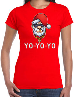 Bellatio Decorations Rood Kerstshirt / Kerstkleding Gangster / rapper Santa voor dames 2XL - kerst t-shirts