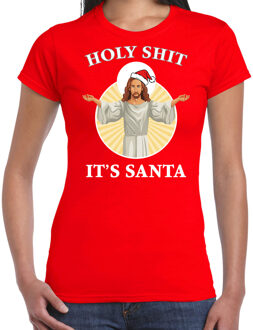 Bellatio Decorations Rood Kerstshirt / Kerstkleding Holy shit its Santa voor dames 2XL - kerst t-shirts