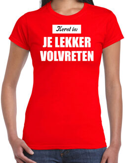 Bellatio Decorations Rood Kerstshirt / Kerstkleding Kerst is: je lekker volvreten voor dames 2XL - kerst t-shirts