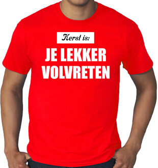 Bellatio Decorations Rood Kerstshirt / Kerstkleding Kerst is: je lekker volvreten voor heren grote maten 3XL - kerst t-shirts