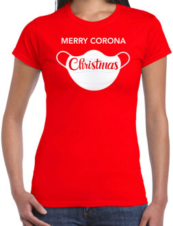 Bellatio Decorations Rood Kerstshirt / Kerstkleding Merry corona Christmas voor dames 2XL