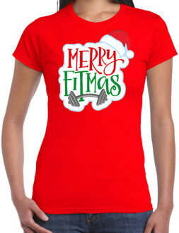 Bellatio Decorations Rood Kerstshirt / Kerstkleding Merry fitmas voor dames L - kerst t-shirts