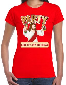 Bellatio Decorations Rood kerstshirt / kerstkleding met party Jezus voor dames 2XL - kerst t-shirts