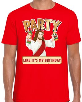 Bellatio Decorations Rood kerstshirt / kerstkleding met party Jezus voor heren 2XL - kerst t-shirts