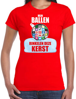 Bellatio Decorations Rood Kerstshirt / Kerstkleding Mijn ballen rinkelen deze Kerst voor dames met social media kerstbal 2XL - kerst t-shirts