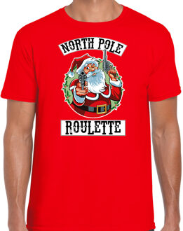 Bellatio Decorations Rood Kerstshirt / Kerstkleding Northpole roulette voor heren 2XL - kerst t-shirts