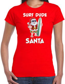 Bellatio Decorations Rood Kerstshirt / Kerstkleding surf dude Santa voor dames 2XL - kerst t-shirts