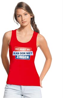 Bellatio Decorations Rood mouwloos shirt/ tanktop - Die naast mij kan ook niet  zingen dames L