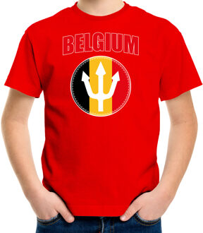 Bellatio Decorations Rood t-shirt Belgium / Belgie met drietand EK/ WK voor kinderen - Belgie supporter - EK/ WK shirt / outfit L (146-152)