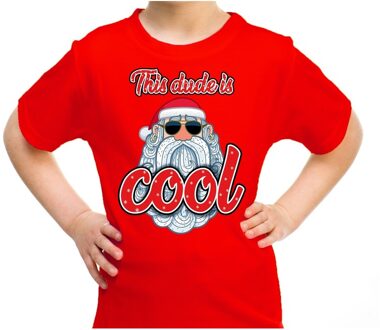 Bellatio Decorations Rood t-shirt / kerstkleding this dude is cool met stoere santa voor kinderen M (116-134) - kerst t-shirts kind