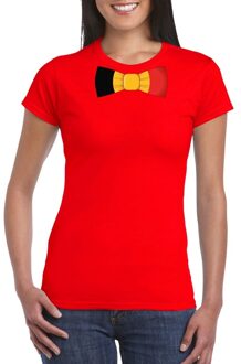 Bellatio Decorations Rood t-shirt met Belgie vlag strikje dames -  Belgie supporter L