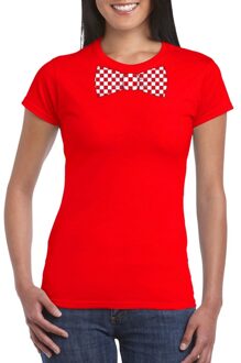 Bellatio Decorations Rood t-shirt met geblokte Brabant strik voor dames 2XL