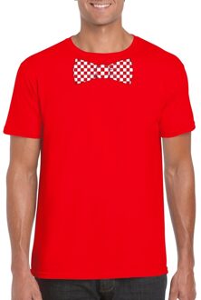 Bellatio Decorations Rood t-shirt met geblokte Brabant strik voor heren