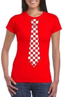 Bellatio Decorations Rood t-shirt met geblokte Brabant stropdas voor dames 2XL