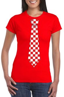 Bellatio Decorations Rood t-shirt met geblokte Brabant stropdas voor dames