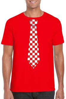 Bellatio Decorations Rood t-shirt met geblokte Brabant stropdas voor heren 2XL