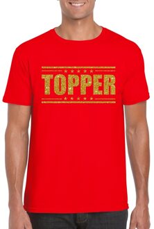 Bellatio Decorations Rood Topper shirt in gouden glitter letters heren - Toppers dresscode kleding 2XL