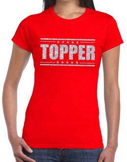 Bellatio Decorations Rood Topper shirt in zilveren glitter letters dames - Toppers dresscode kleding XS