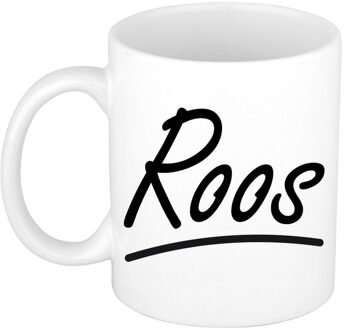 Bellatio Decorations Roos Naam koffiemok - beker - met sierlijke letters - wit - 300 ml - Cadeau - Dames