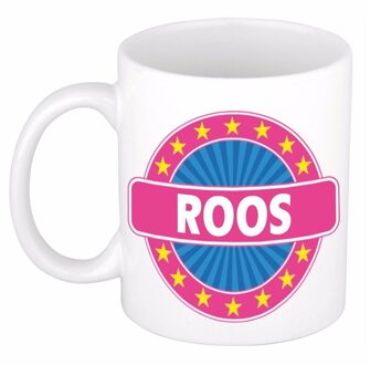 Bellatio Decorations Roos voornaam koffiemok - beker - wit/roze - 300 ml - Cadeau - Dames - Collega - Moederdag