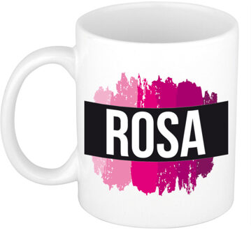 Bellatio Decorations Rosa naam cadeau koffie mok - beker - met roze verfstrepen - Cadeau collega - moederdag