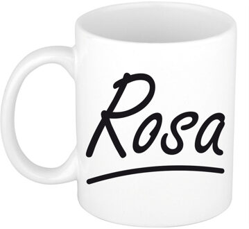 Bellatio Decorations Rosa Naam koffiemok - beker - met sierlijke letters - wit - 300 ml - Cadeau - Dames