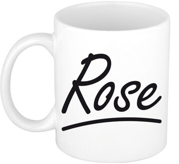 Bellatio Decorations Rose Naam koffiemok - beker - met sierlijke letters - wit - 300 ml - Cadeau - Dames