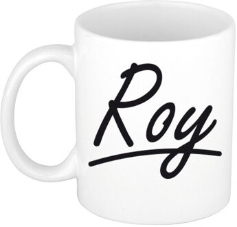 Bellatio Decorations Roy Naam koffiemok - beker - met sierlijke letters - wit - 300 ml - Cadeau - Heren