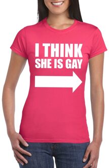 Bellatio Decorations Roze I think she is gay shirt voor dames L