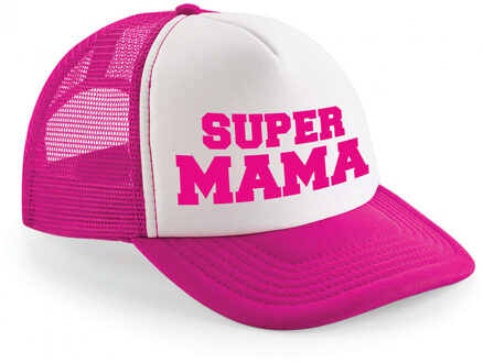 Bellatio Decorations Roze/ wit Super mama snapback cap/ truckers pet dames - Moederdag petjes