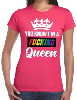 Bellatio Decorations Roze You know i am a fucking Queen gay pride t-shirt dames XL
