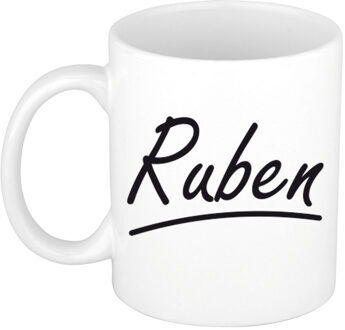 Bellatio Decorations Ruben Naam koffiemok - beker - met sierlijke letters - wit - 300 ml - Cadeau - Heren
