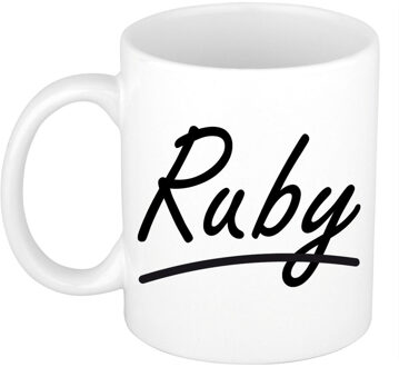 Bellatio Decorations Ruby Naam koffiemok - beker - met sierlijke letters - wit - 300 ml - Cadeau - Dames