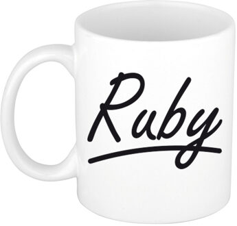 Bellatio Decorations Ruby Naam koffiemok - beker - met sierlijke letters - wit - 300 ml - Cadeau - Heren