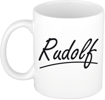 Bellatio Decorations Rudolf voornaam kado beker / mok sierlijke letters - gepersonaliseerde mok met naam - Naam mokken Multikleur