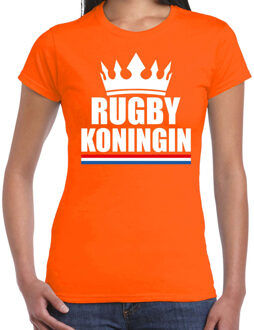 Bellatio Decorations Rugby koningin t-shirt oranje dames - Sport / hobby shirts XS - Feestshirts