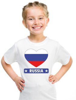 Bellatio Decorations Rusland kinder t-shirt met russische vlag in hart wit jongens en meisjes m (134-140)