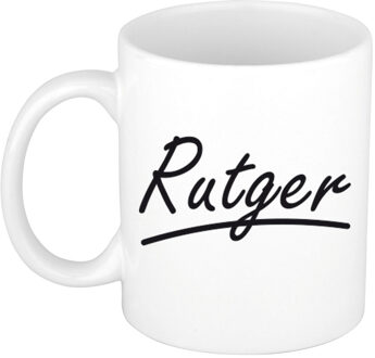 Bellatio Decorations Rutger Naam koffiemok - beker - met sierlijke letters - wit - 300 ml - Cadeau - Heren