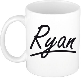 Bellatio Decorations Ryan Naam koffiemok - beker - met sierlijke letters - wit - 300 ml - Cadeau - Heren