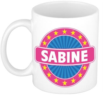 Bellatio Decorations Sabine voornaam koffiemok - beker - wit/roze - 300 ml - Cadeau - Dames - Collega - Moederdag Multi