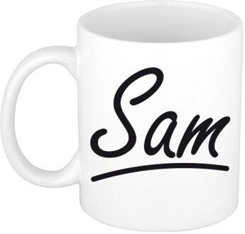 Bellatio Decorations Sam Naam koffiemok - beker - met sierlijke letters - wit - 300 ml - Cadeau - Heren