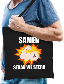 Bellatio Decorations Samen staan we sterk katoenen tas crisis zwart voor heren