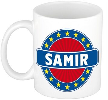 Bellatio Decorations Samir voornaam koffiemok - beker - wit/blauw - 300 ml - Cadeau - Heren - Collega - Vaderdag Multi