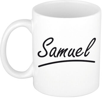 Bellatio Decorations Samuel Naam koffiemok - beker - met sierlijke letters - wit - 300 ml - Cadeau - Heren